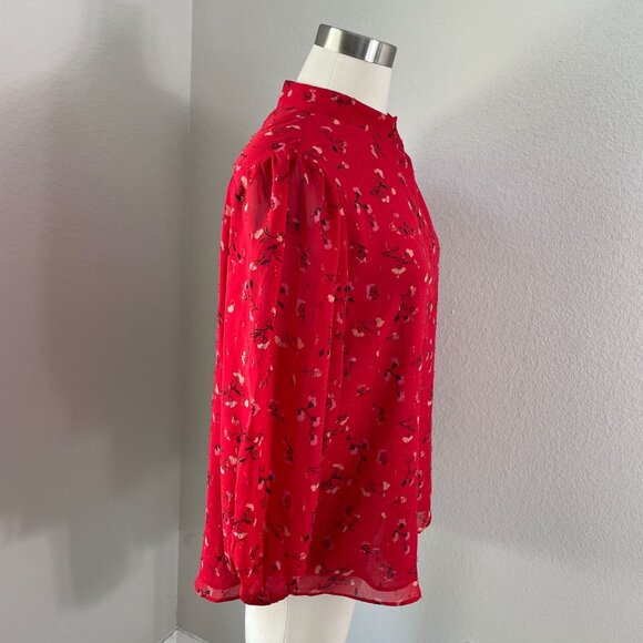 Joie Womens Large Red Floral Blouse Button Up 3/4 Sleeve Shirt Top - Picture 2 of 10